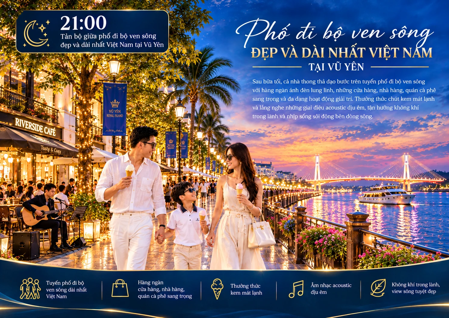 Phố đi bộ ven sông đẹp và dài nhất Việt Nam tại Vũ Yên — 21:00