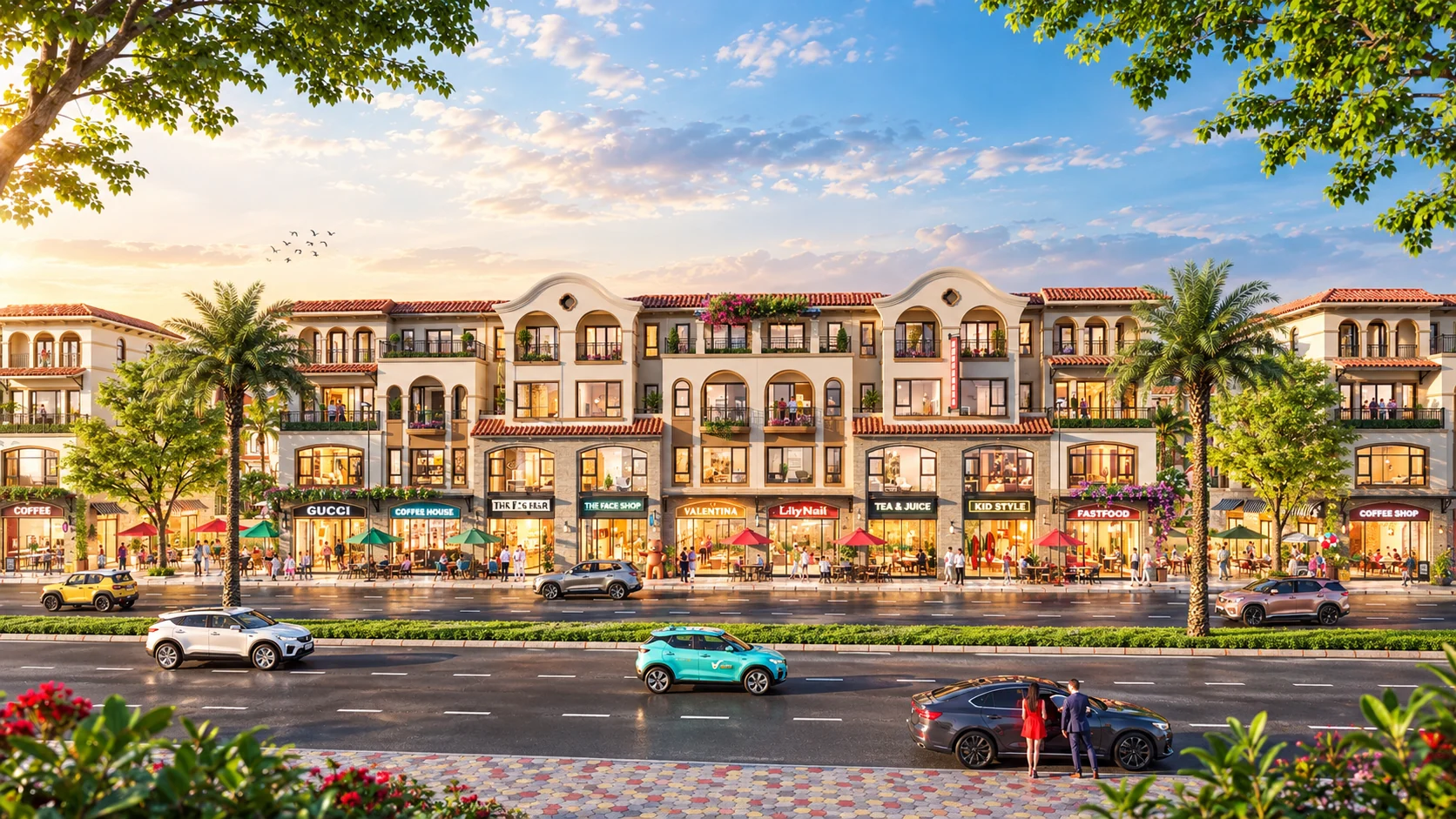 Dãy shophouse mặt phố sầm uất với cửa hàng và quán cà phê tại Vinhomes Royal Island